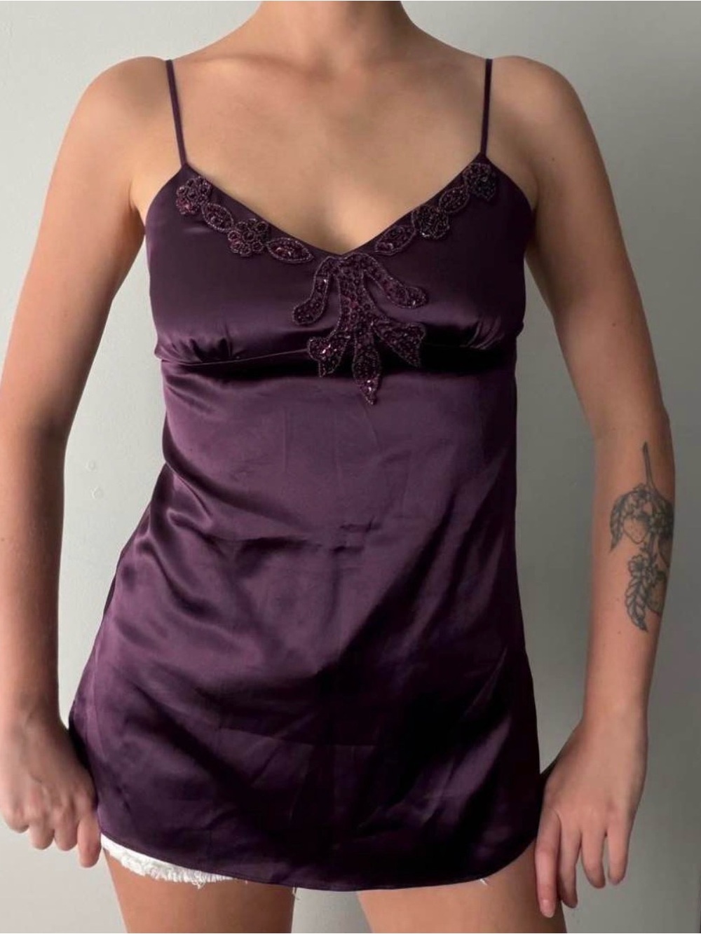 Dynamite Plum Satin Lace-Accent Camisole Slip